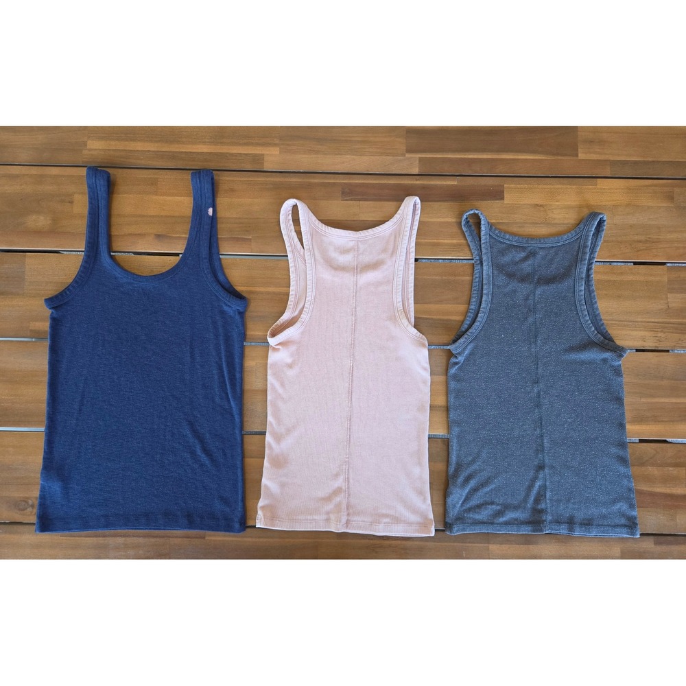 Aerie Womens Ribbed Tank Top Bundle of 3 Navy Pink Gray Size S/M Y2K Bella Retro - Picture 2 of 10